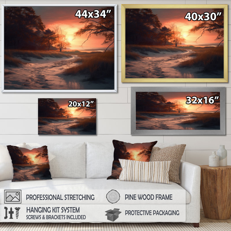 " Beachside Sunset I ", Gold Floater Framed, 30" H x 40" W x 1.5" D