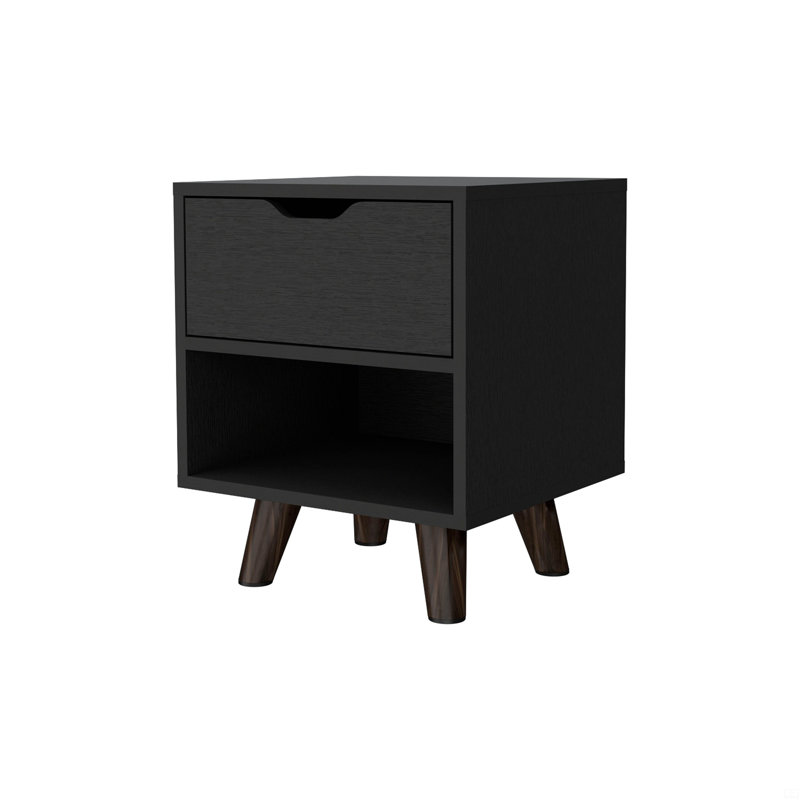 1-Open Storage Shelf Nightstand, Black