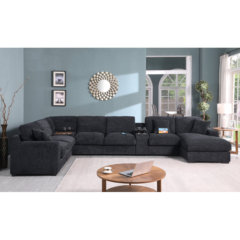 Canapé modulaire en tissu 141,5 po Chenille, Gris foncé