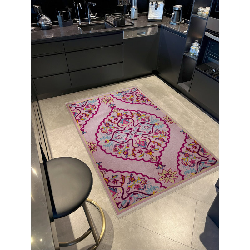 Tapis rose en polypropylène à imprimé numérique Vittorina, Rectangle 2 pi 8 po x 5 pi
