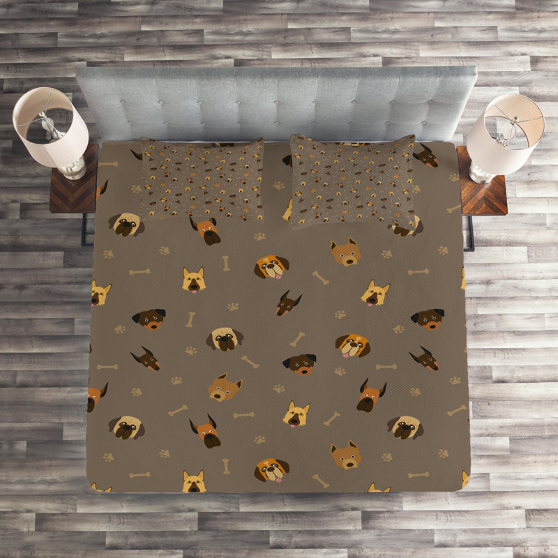 Dog Polyester Coverlet, King Bedspread + 2 Shams