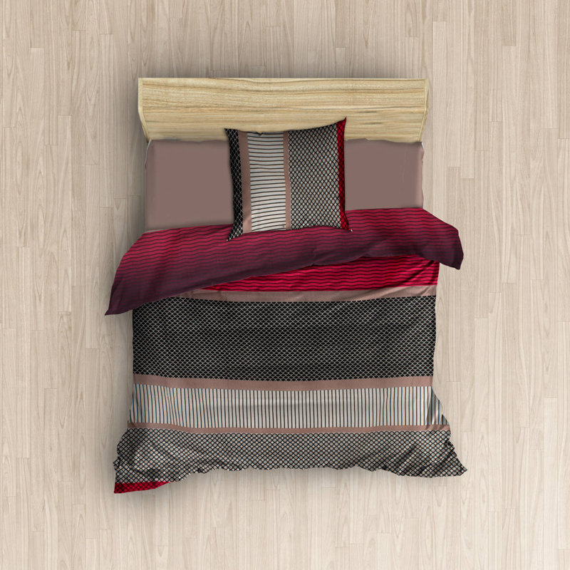Raef Red/Black/Grey Reinforced Cotton 127 TC Duvet Cover Set, 135 x 200 cm - 1 Pillowcase (80 x 80 cm)