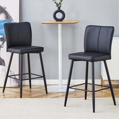 Ensemble de chaises de bar en polyuréthane noir moderne - deux pièces, le dossier a une conception verticale et lisse. Convient pour un placement dans les bars, les salons et autres espaces. Plusieurs couleurs disponibles