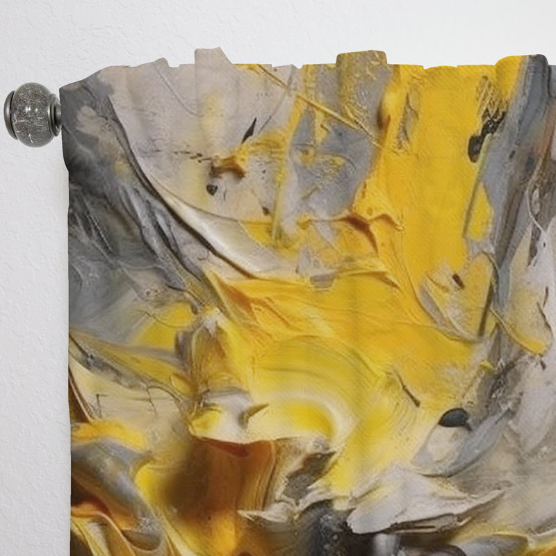 Rideau en velours abstrait moutarde jaune moutarde et gris vif - 1 panneau, L 52 po x L 84 po