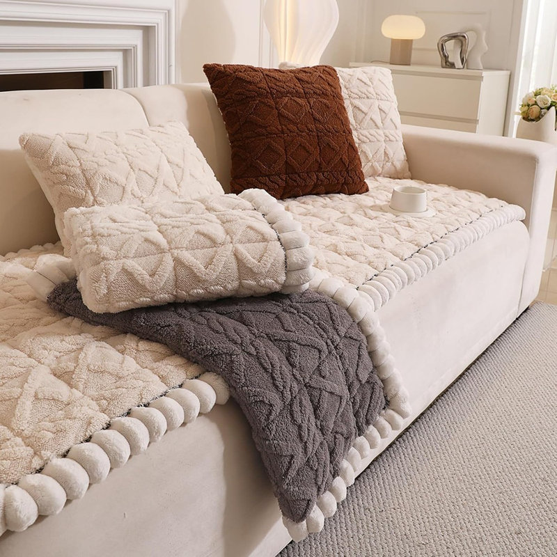 Housse de canapé Fuzzy - blanc - 3 coussins, lavable, protecteur de meubles antidérapant, adapté aux animaux de compagnie (59 po)