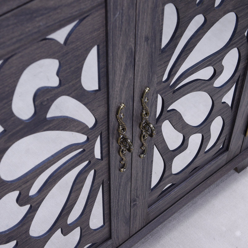 Buffet avec 2 portes en miroir en acrylique et décor creux sculpté pour la salle à manger - Naturel