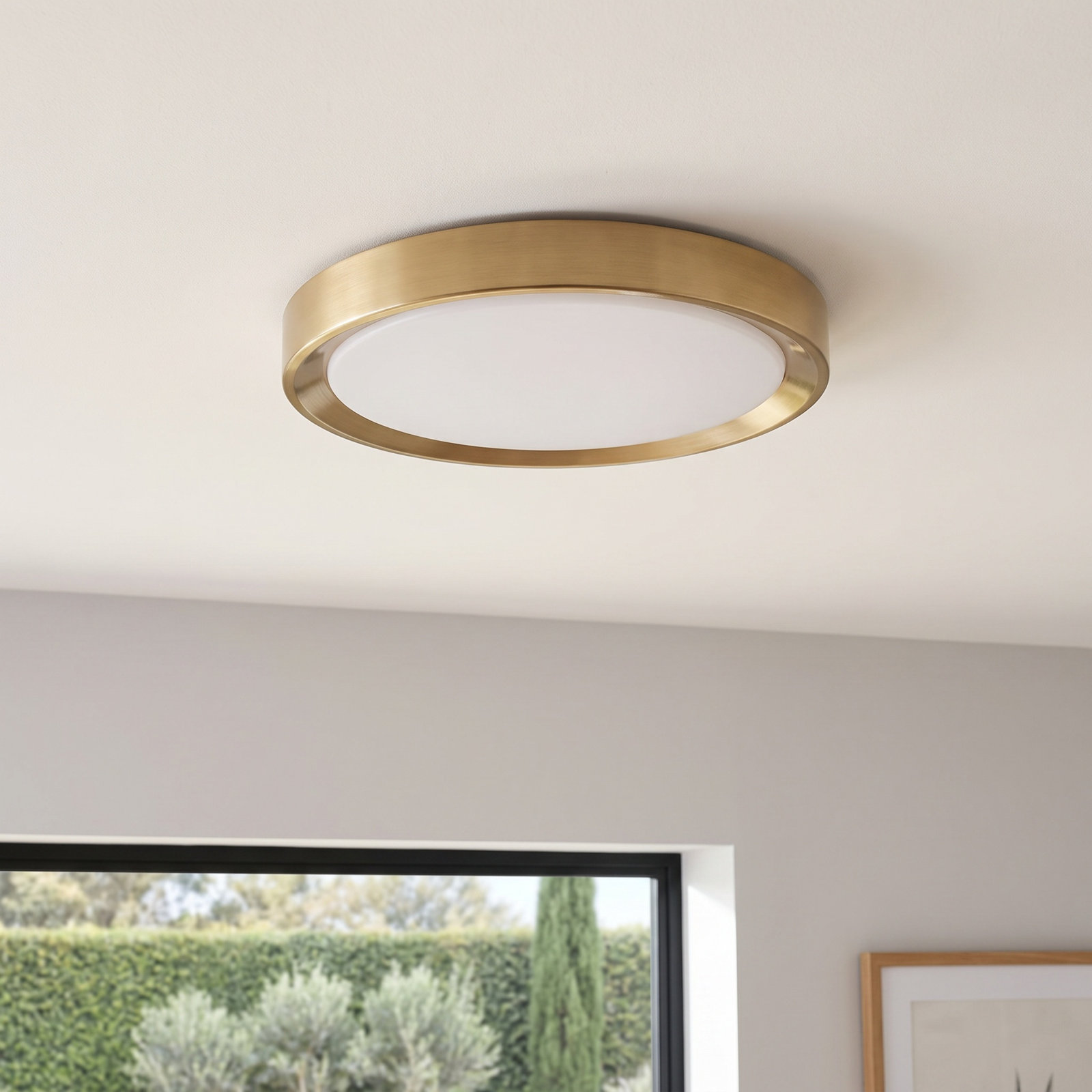 Single Light LED Flush Mount, Aged Brass