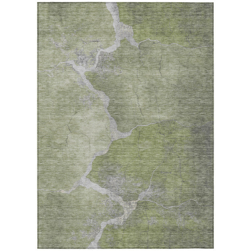 Machine Washable Indoor/Outdoor Xhevrie Green Rug, Rectangle 5' x 7'6"