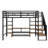 Full Size Metal Loft Bed With Staircase, Table & Shelves, Black - Modern Low Storage Functional
