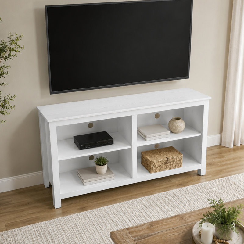 Meuble télé pour téléviseur de 65 po ou moins avec tablettes Biruta, Blanc