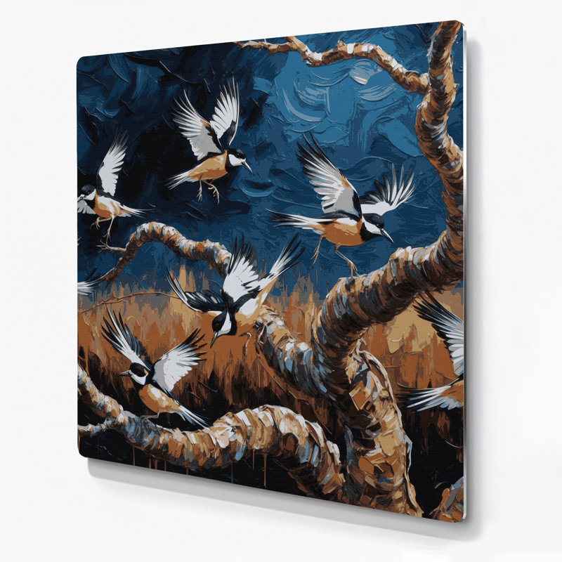 Art mural oiseaux en métal gris, H 12 po x l 12 po