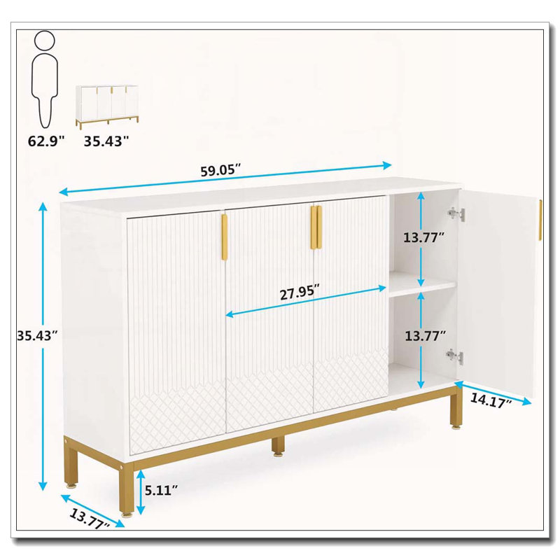 Buffet 4 portes avec rangement, Blanc