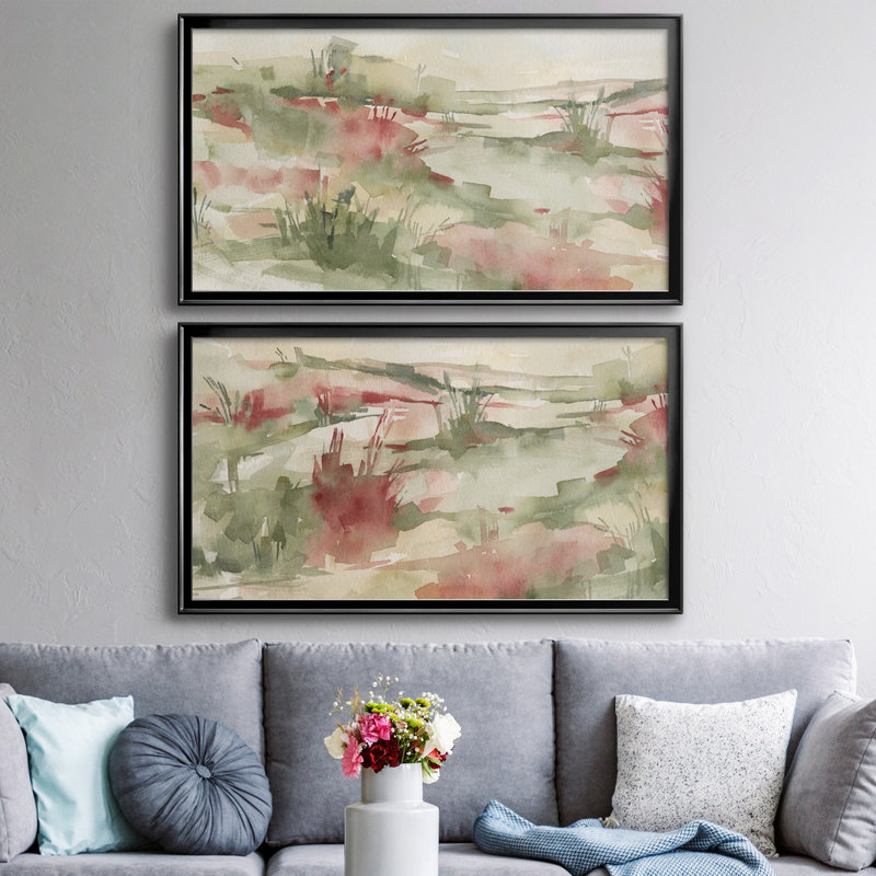 Rust Grasslands I - ensemble de 2 peintures sur toile encadrées, H 29 po x l 26,5 po x P 1 po, Cadre noir