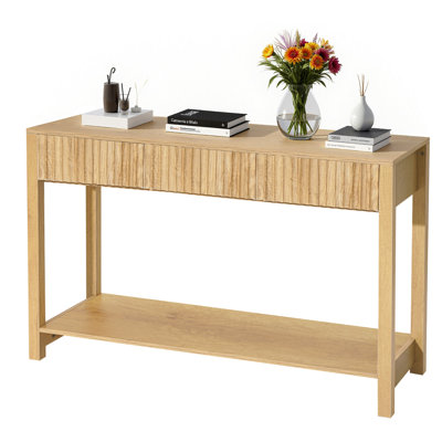 47 in Console Table, Farmhouse Desk Behind the Couch with Drawers and Bottom Storage Shelf, Wooden Rectangle Entrance Narrow Sofa Table for Hallway, B by Ophelia & Co.
