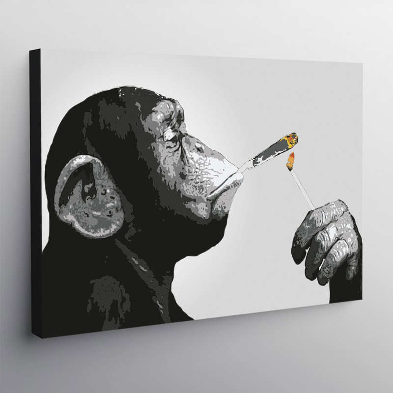 Monkey Chimp Smoking Spliff - Wrapped Canvas Painting Print, 41cm H x 61cm W x 3.8cm D