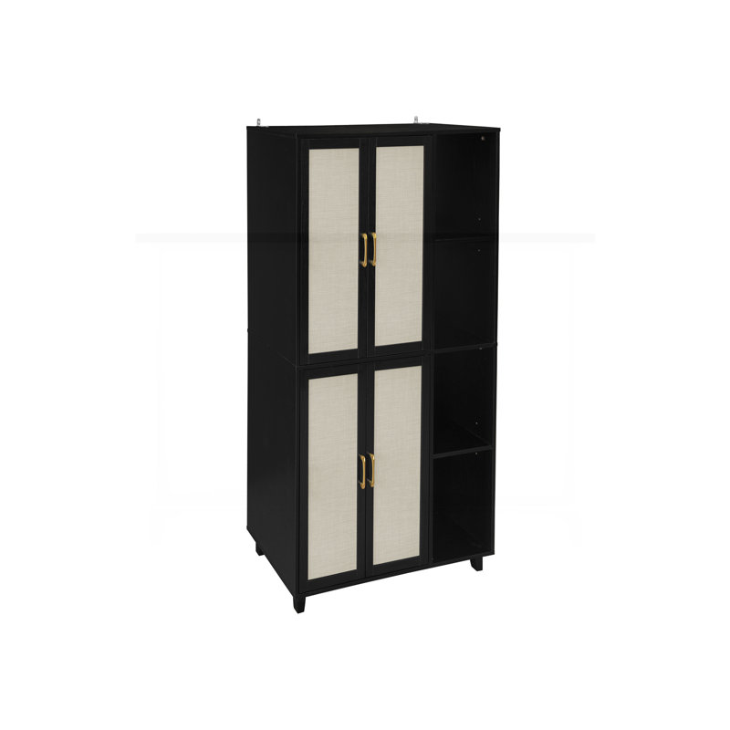 Armoire 4 portes avec 4 tablettes et 4 tablettes intérieures réglables, Or, Noir