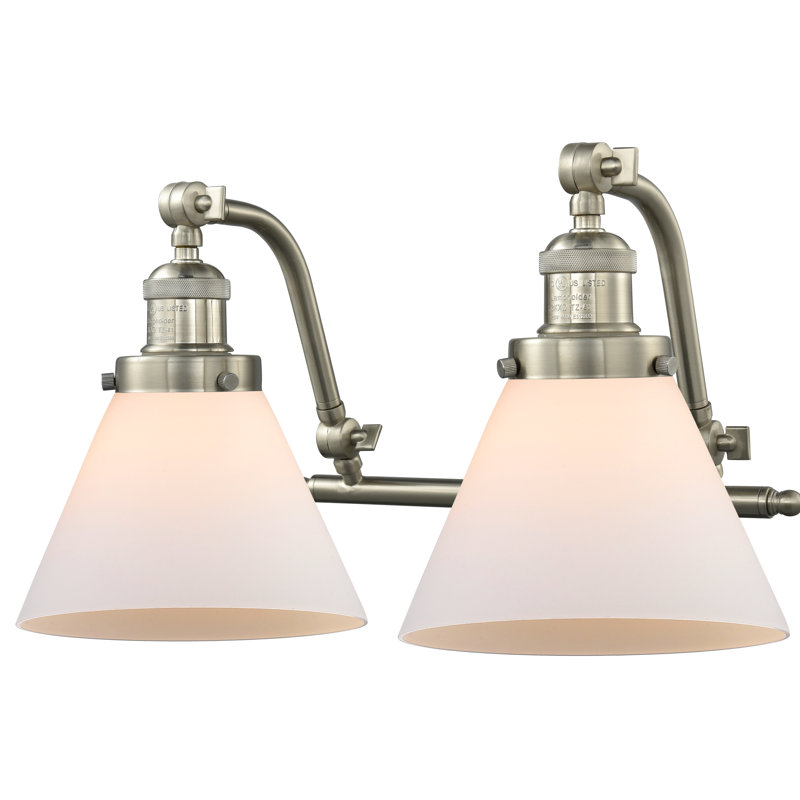 Éclairage pour meuble-lavabo 2 lumières cône Bonomo, Nickel satiné brossé, Boîtier blanc mat