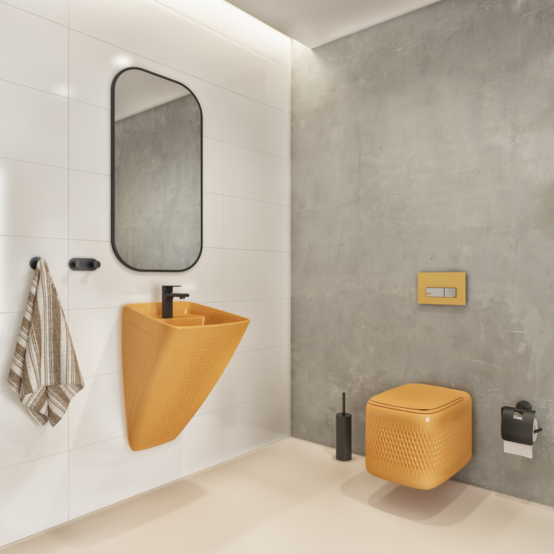 New Age Rimless Wall-Hung Toilet - 54cm, Yellow 