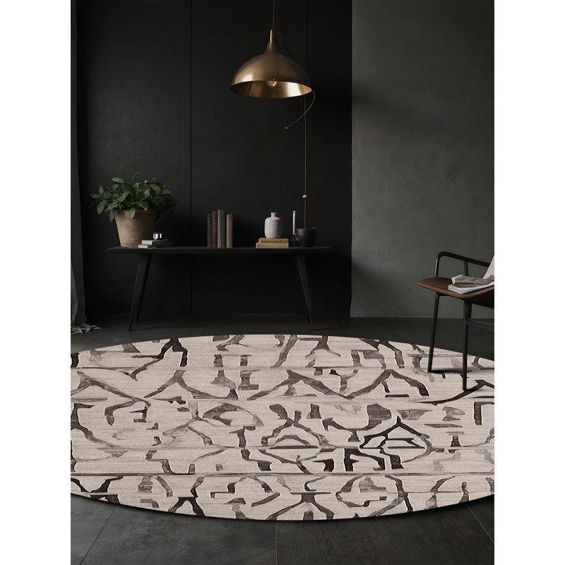 Machine Washable Gray Area Rug, Round 4'
