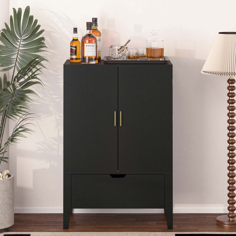 Bar, armoire à vin, crédence de rangement pour boissons alcoolisées, buffet avec porte-bouteilles, Noir