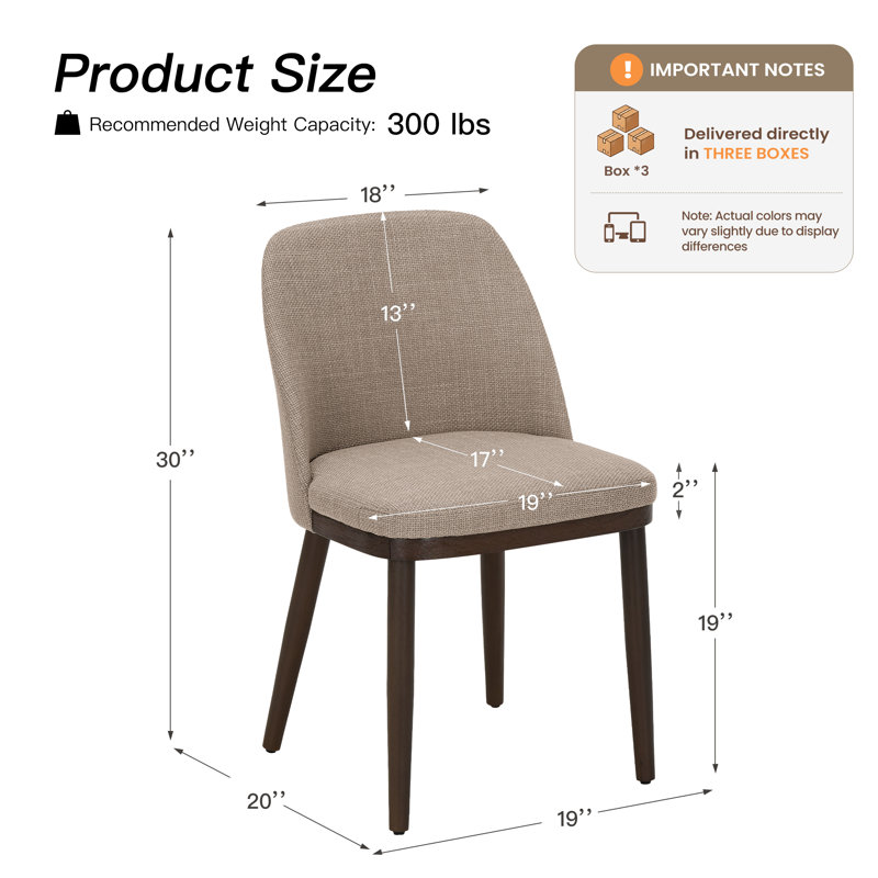 Modern Compact Fabric Upholstered Dining Chair ,with Solid Wood Legs, Ergonomic Curved Back, Easy Assembly, Camel