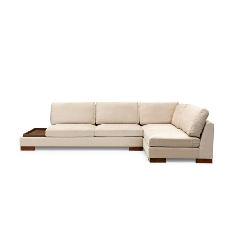 Élégant canapé d'angle avec repose-pieds, beige uni, 123,2 po x 76,0 po x 31,5 po | Structure en bois de hêtre et en carton, tissu 100% polyester | Coussins en mousse souple et en silicone, 2 coussins inclus, parfaits pour les salons de style scandinave et hôtelier
