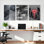 «Circuit Board and Cityscape With Neon Heart», reproduction d'art sur toile tendue sur toile, ensemble de 3