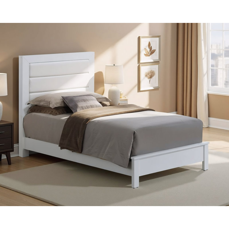 Lit simple en similicuir Imatra, Lit simple, Blanc