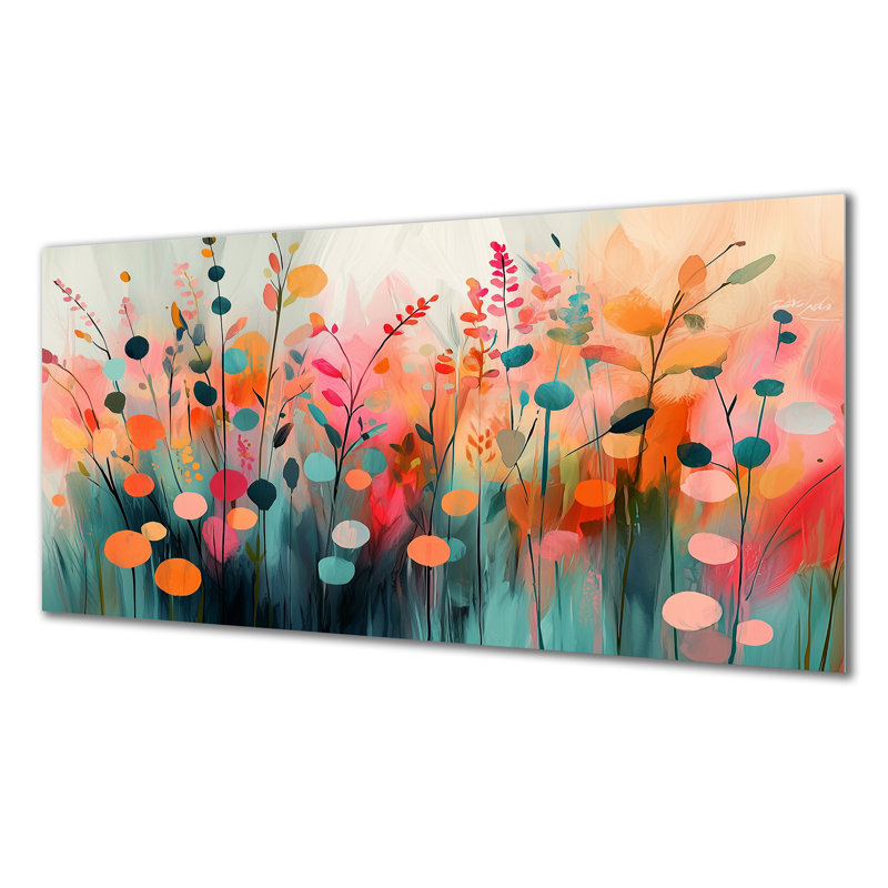Fleurs botaniques botaniques dans la brise III - Art mural en métal fleurs sauvages pour le salon, H 28 po x l 60 po