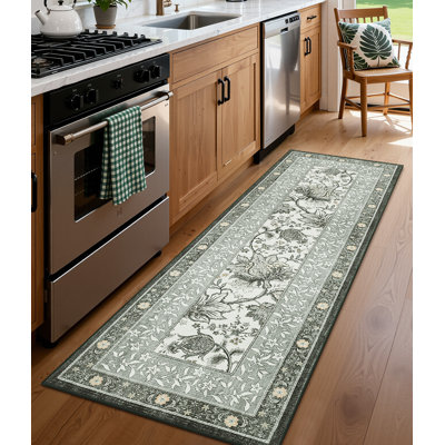Washable Living Room Rugs, Vintage Floral Print Botanical Bedroom Carpet Soft Non Slip Dining Room Rugs Low Pile Stain Resistant Floorcover Mat for Home Office