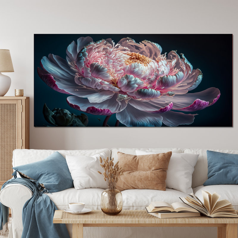«Blossoming Pink and White Peony IV», reproduction sur toile, Gold Picture Framed, 16" H x 32" W