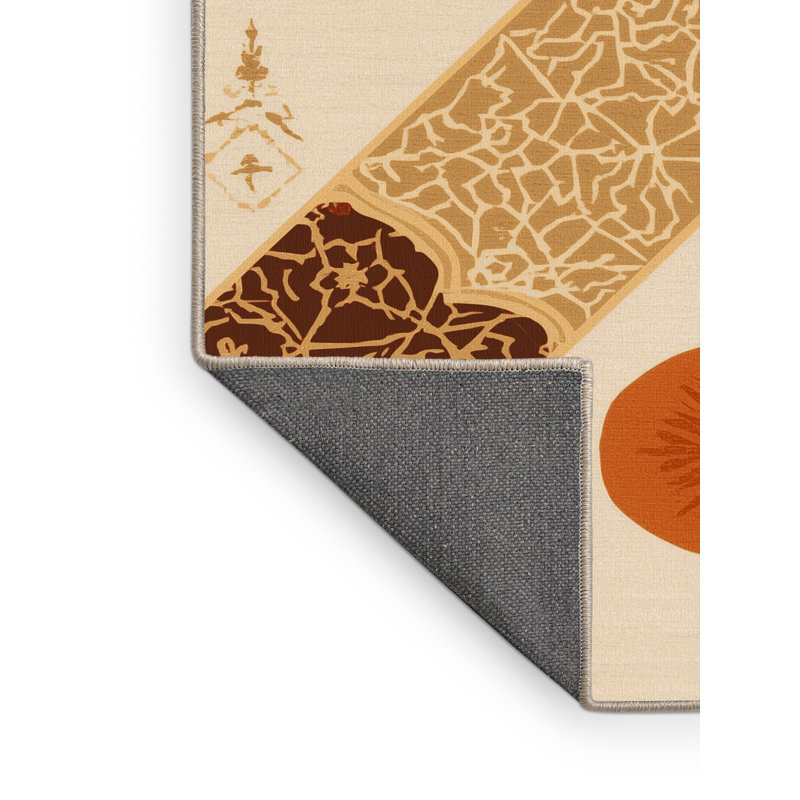 Tapis marocain doux et moelleux d'inspiration mondiale Temaraia Marigold brun - reliure beige, Rond 3 pi