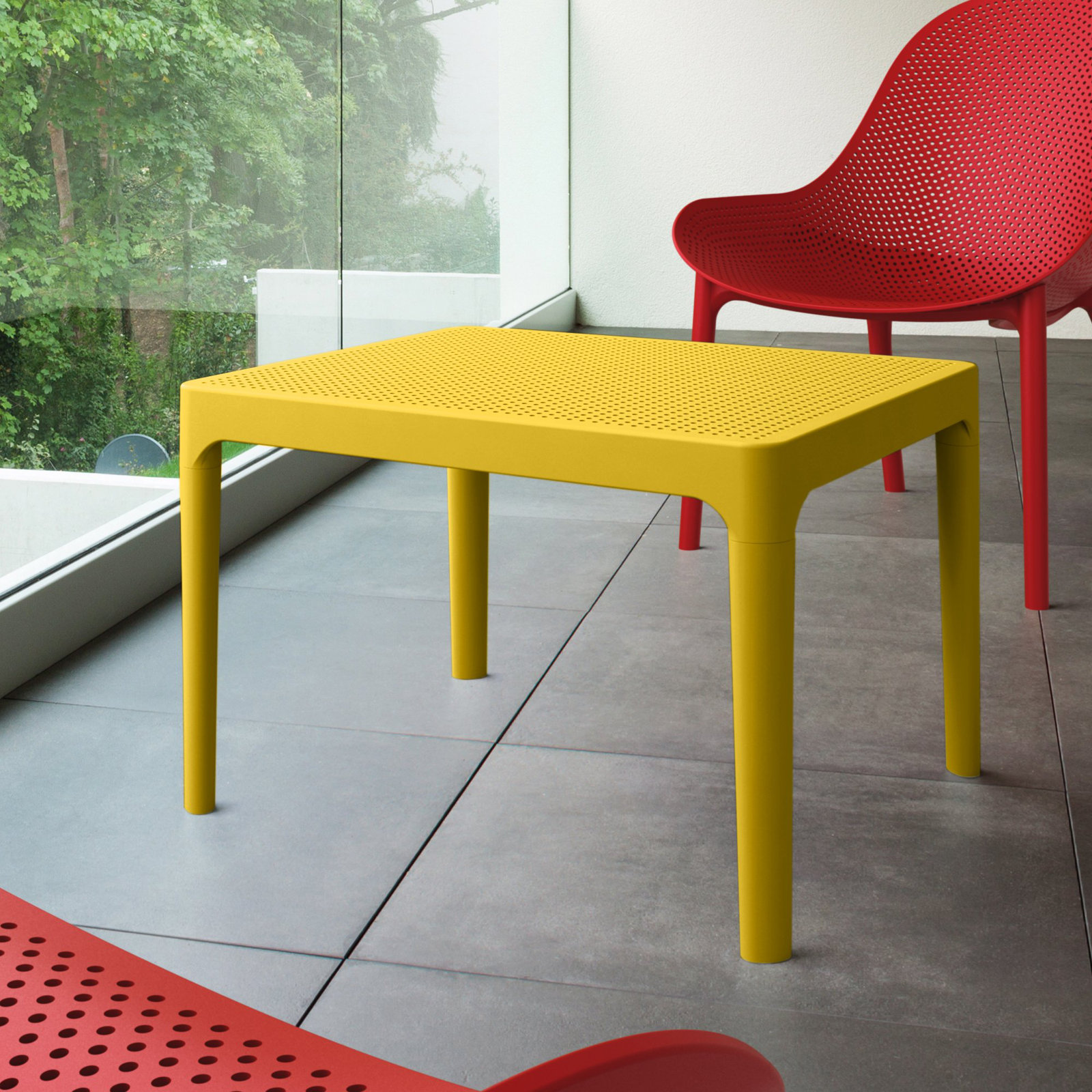 Farrah 23.6'' Plastic / Acrylic Outdoor Coffee Table, Yellow, 23.6"W x 15.7"H x 19.6"L