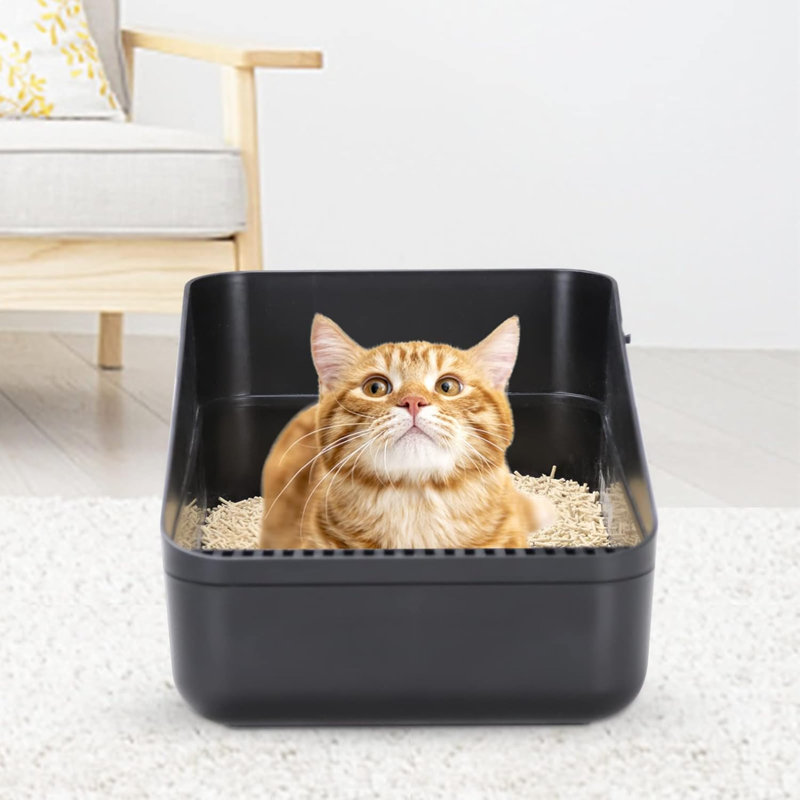 Litière ouverte, tamisage latéral durable, litière sécuritaire et anti-odeurs, litière amovible, litière facile à nettoyer pour les chats jusqu'à 8 livres
