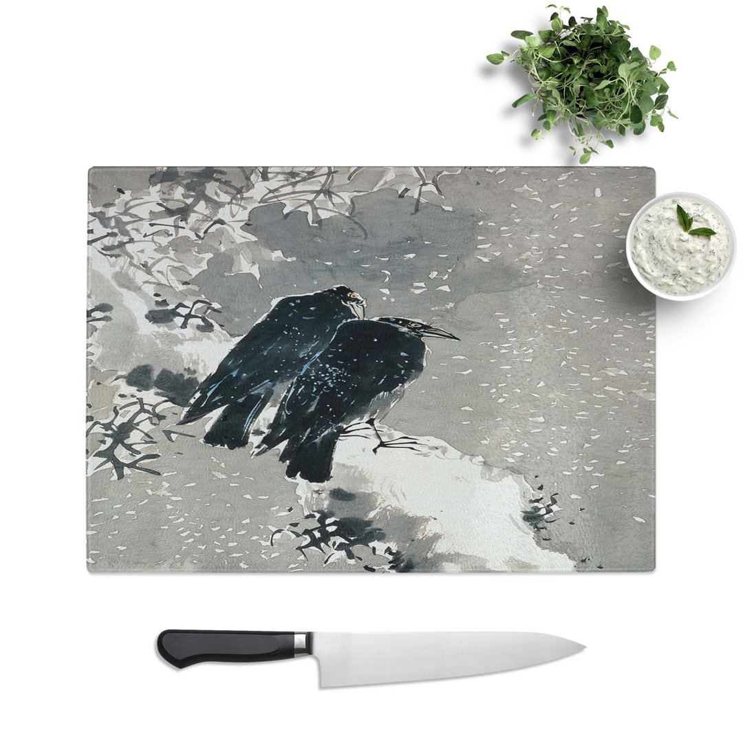 Tempered Glass Two Crows by Yosa Buson Chopping Board