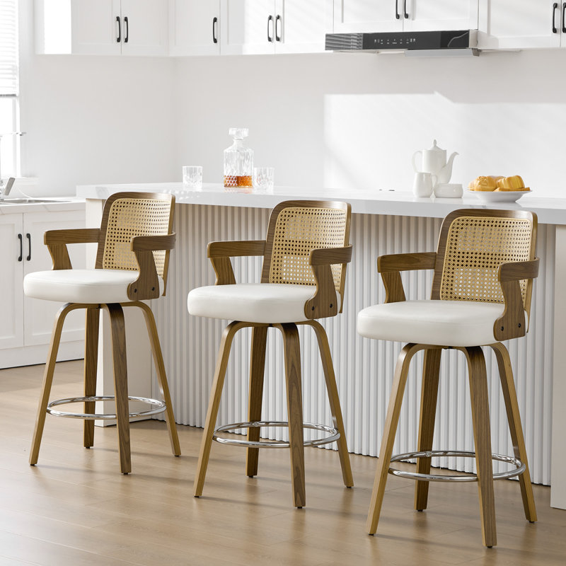 Tabouret de bar et de comptoir rembourré avec accoudoirs, Blanc, Tabouret de comptoir (siège d'une hauteur de 26 p
