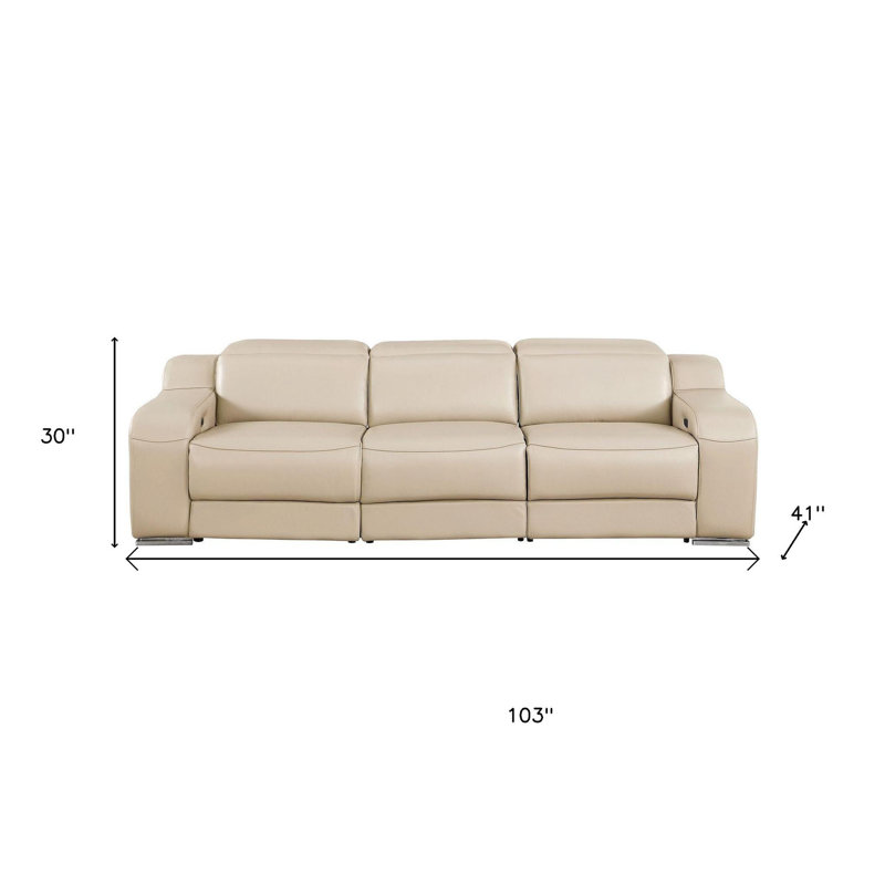 Canapé inclinable 103 po USB en cuir italien beige USB