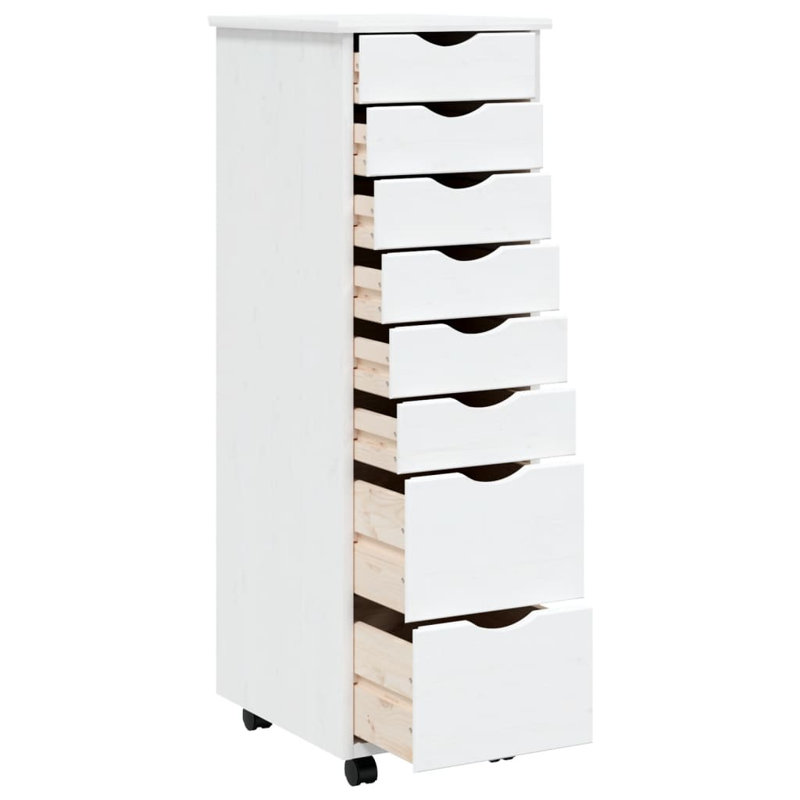 Jennarose vidaXL MOSS 8-Drawer Chest with Wheels, Solid Pinewood, White