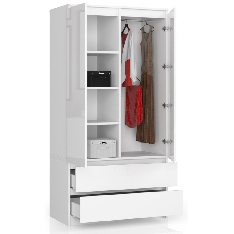 Phoebe 2 Door Wardrobe, White Gloss