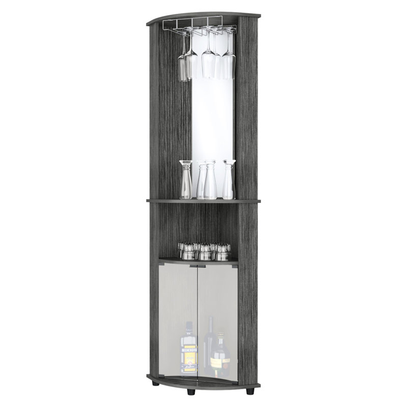 Armoire de bar à 3 tablettes en chêne avec portes jumelées élégantes, portes en verre et conception compacte