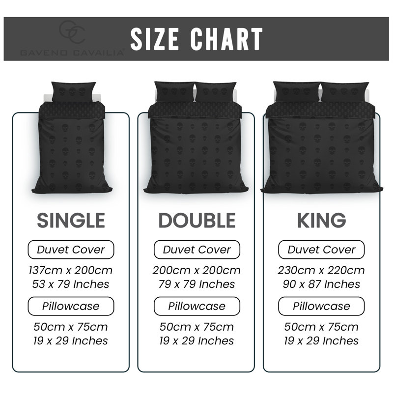 Gothic Skull Print Duvet Cover Set with Pillowcases - Available in Single Double King - Easy Care Soft Polycotton Bedding