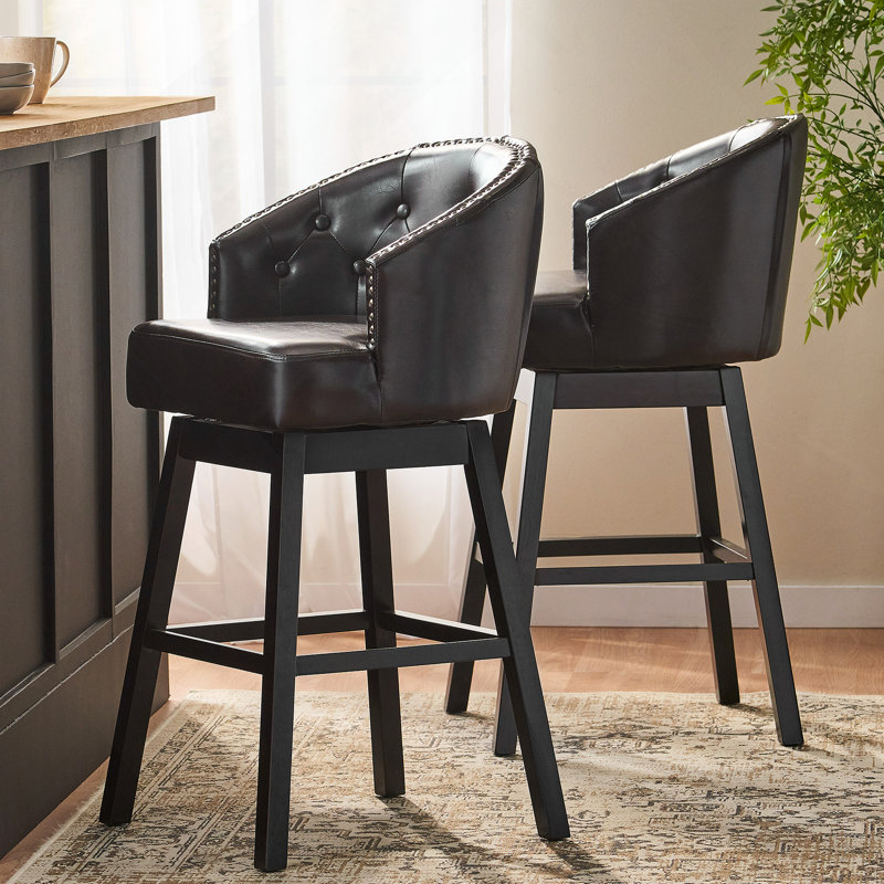 Ensemble de 2 tabourets pivotants Ogden, coussins confortables et structure en bois d'hévéa durable pour la cuisine et le bar à domicile