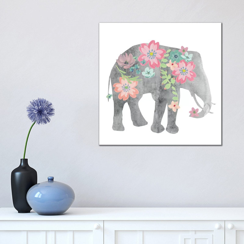 Girls Love Flowers Elephant by Carol Robinson - Wrapped Canvas Gallery-Wrapped Canvas Giclée