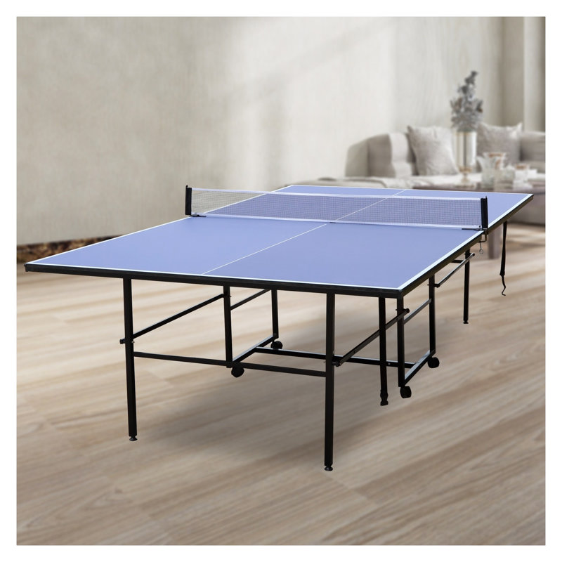 9 ft. Foldable Table Tennis Table with Blue MDF Playing Surface