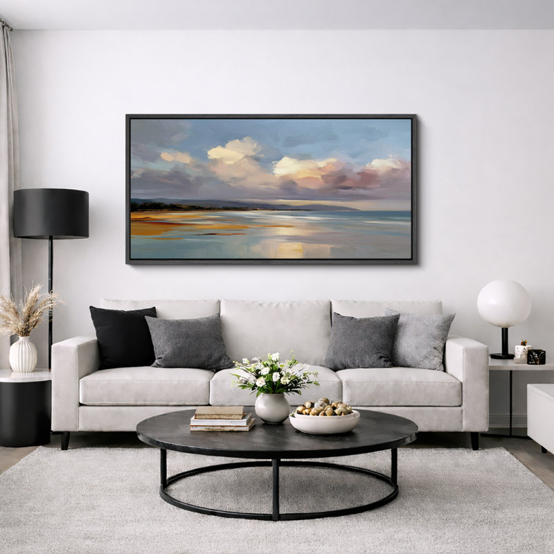 «Pastel Coastal Sunset Seascape», images de salon plage sereine, impression sur toile encadrée, H 30 po x l 60 po x P 1,5 po