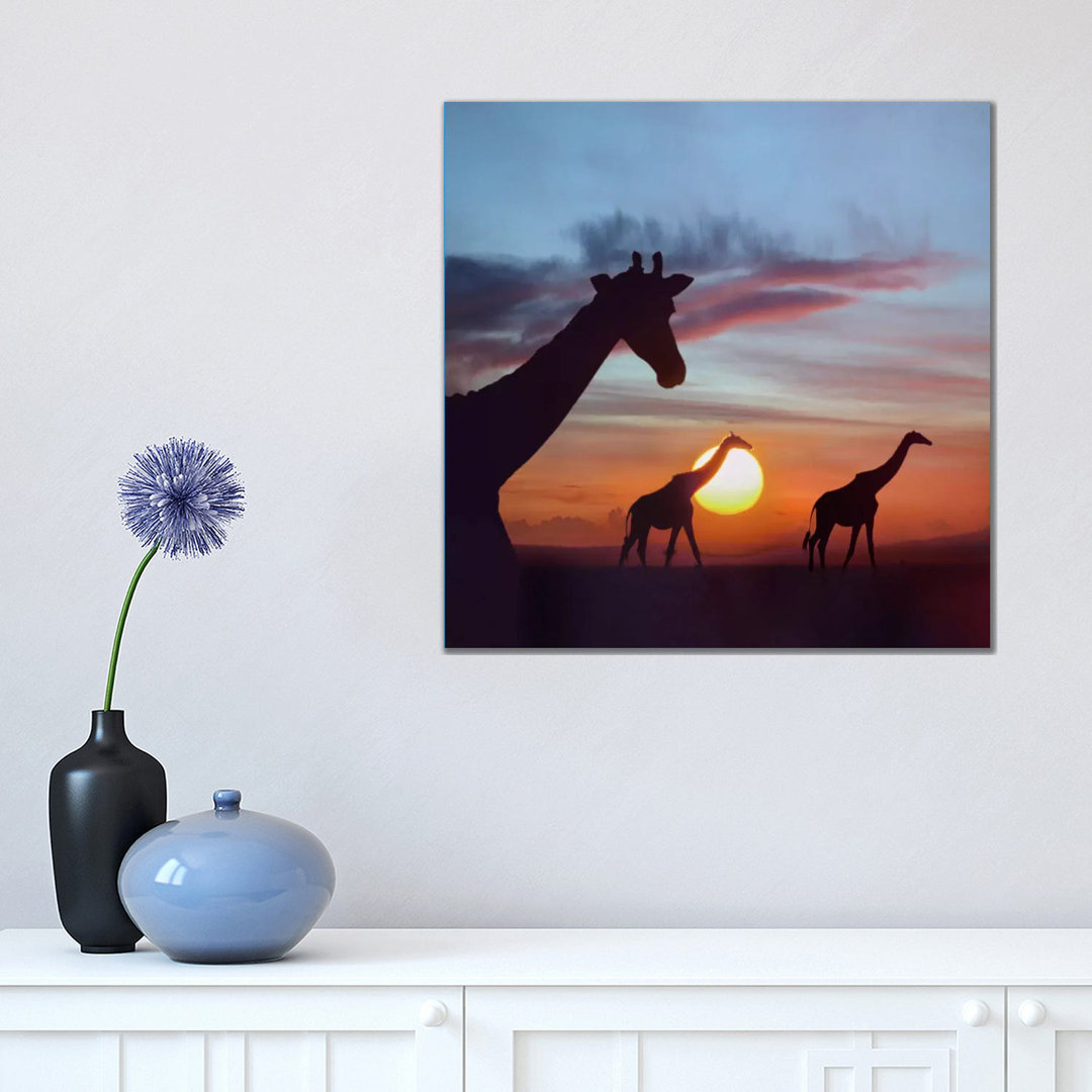 Masai Giraffe Trio At Sunrise, Masai Mara, Kenya by Tim Fitzharris - Wrapped Canvas Print
