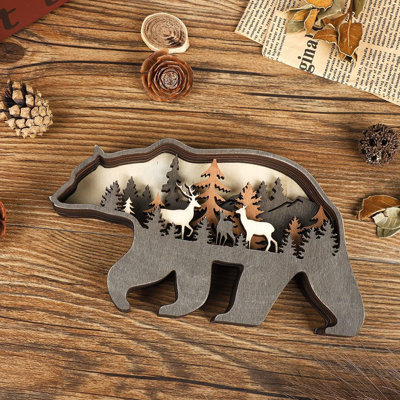 Wooden Bear Wall Decor - Natural Wood - Forest Animals Theme, Rustic Cabin Style, Bedroom & Living Room Accent
