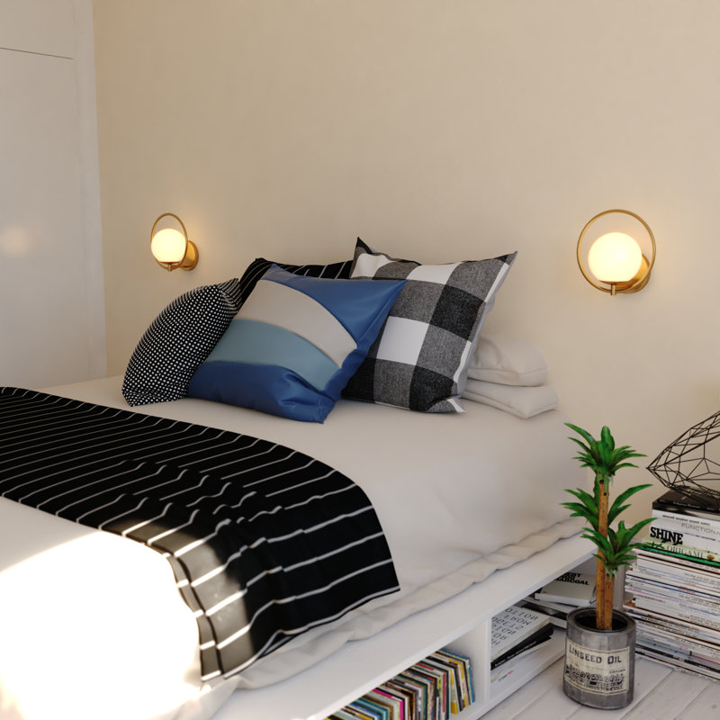 Chabon 1 Light Mid-Century Modern Wall Sconce White Globe Glass, Natural Brass