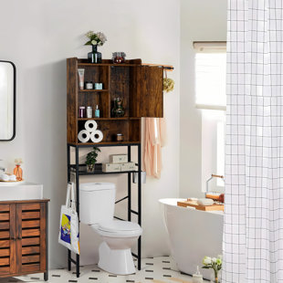 Bathroom shelving wall mount toilet wash counter Walnut dresser