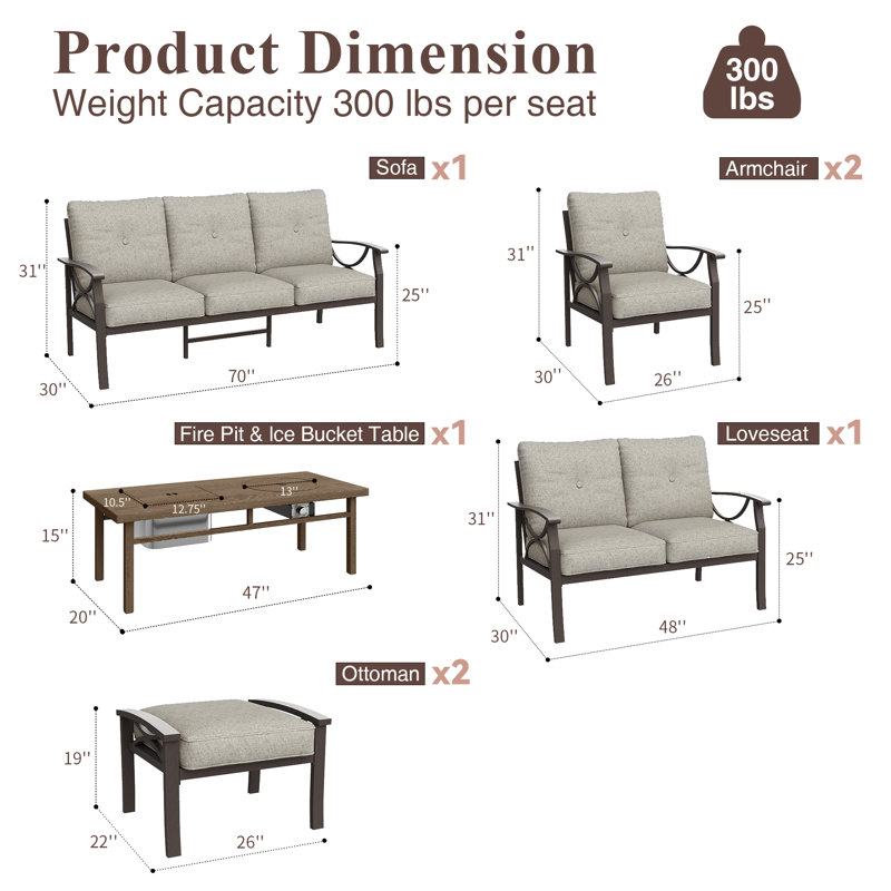 Dorisann 7 - Person Patio Conversation Set with Cushions, Khaki
